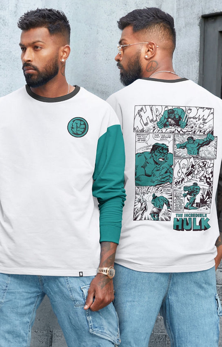 Men's Marvel: The Incredible Hulk White Printed Oversized T-Shirt
