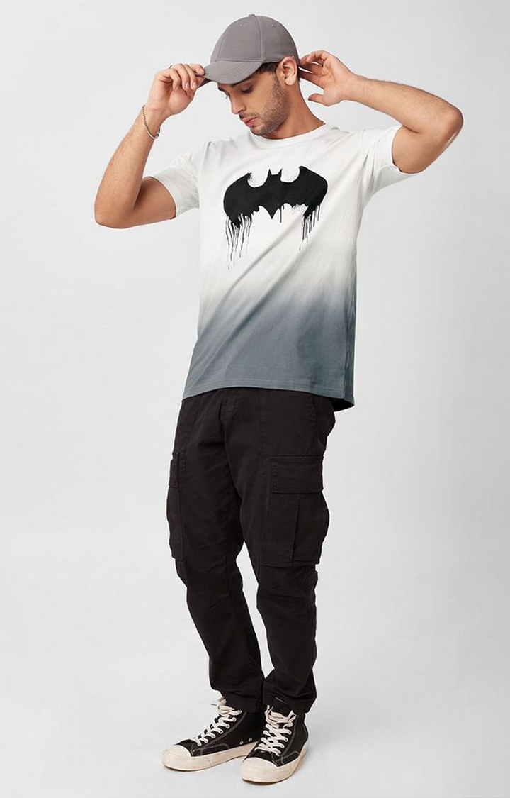 Men's Batman: Logo (Drip) White Printed Regular T-Shirt