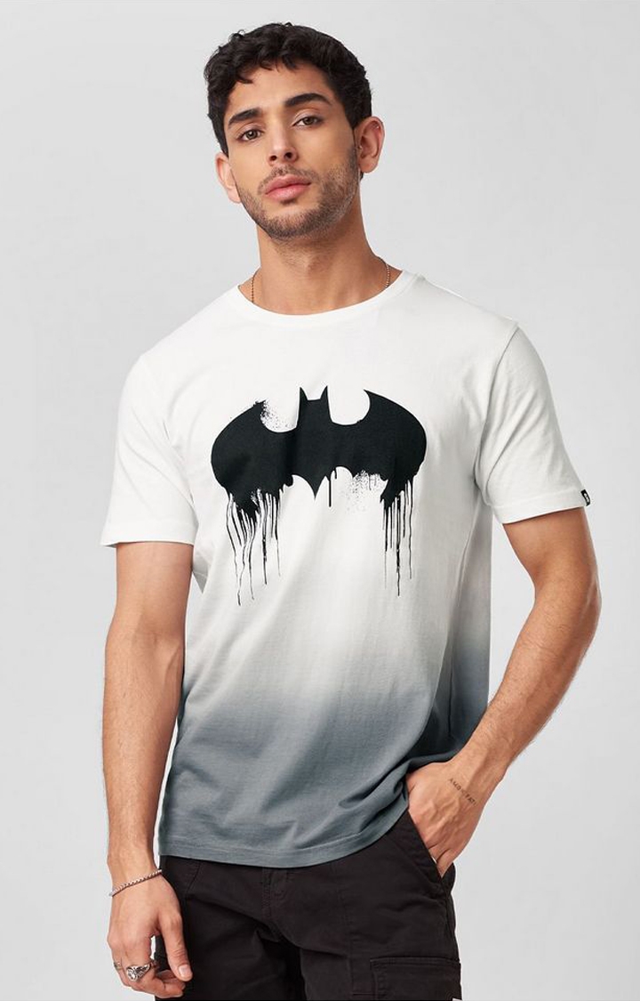 The Souled Store | Men's Batman: Logo (Drip) White Printed Regular T-Shirt