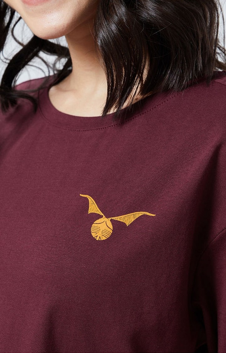 Women's Harry Potter: Magic Is Everywhere Red Printed Oversized T-Shirt