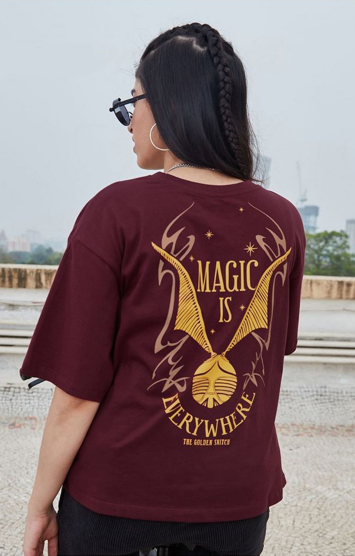 The Souled Store | Women's Harry Potter: Magic Is Everywhere Red Printed Oversized T-Shirt