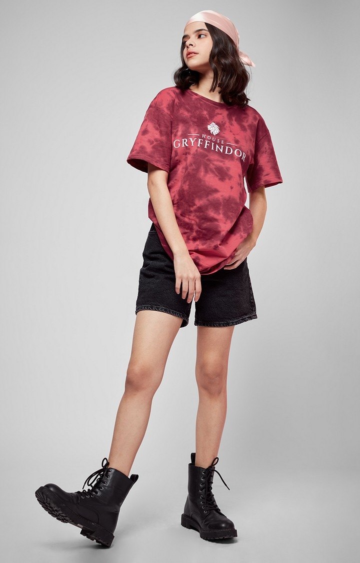Women's Harry Potter: House Gryffindor (Tie Dye) Boyfriend T-Shirt