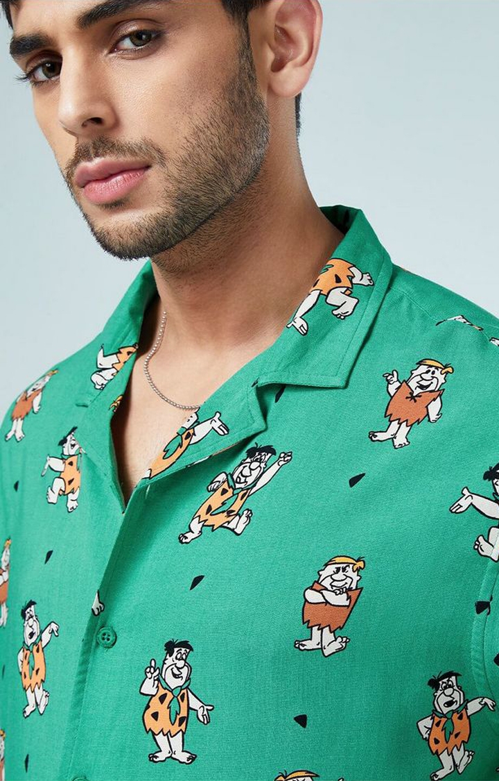 Men's The Flintstones Green Printed Oversized Shirt