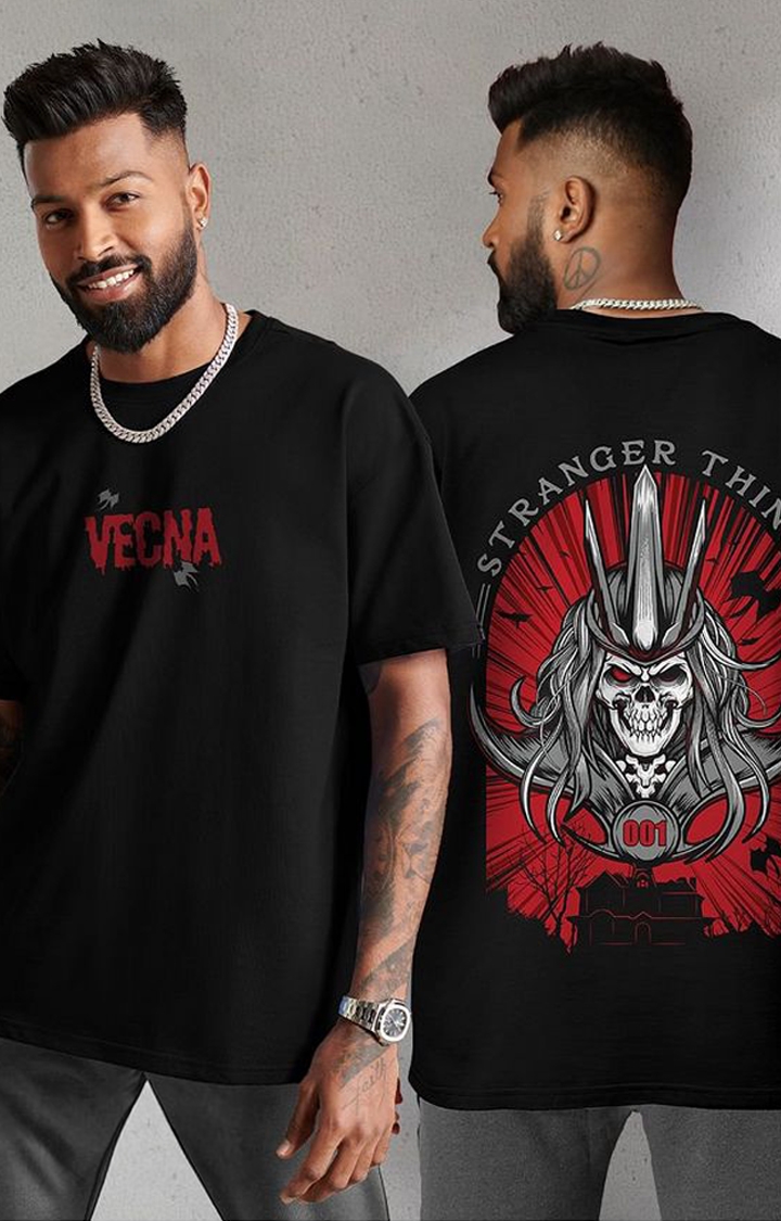 Men's Stranger Things: Vecna Rising Black Printed Oversized T-Shirt