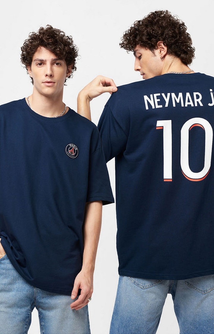 Men s PSG Neymar Blue Printed Oversized T Shirt