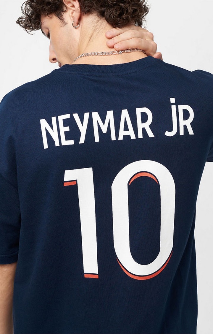 Men's PSG: Neymar Blue Printed Oversized T-Shirt