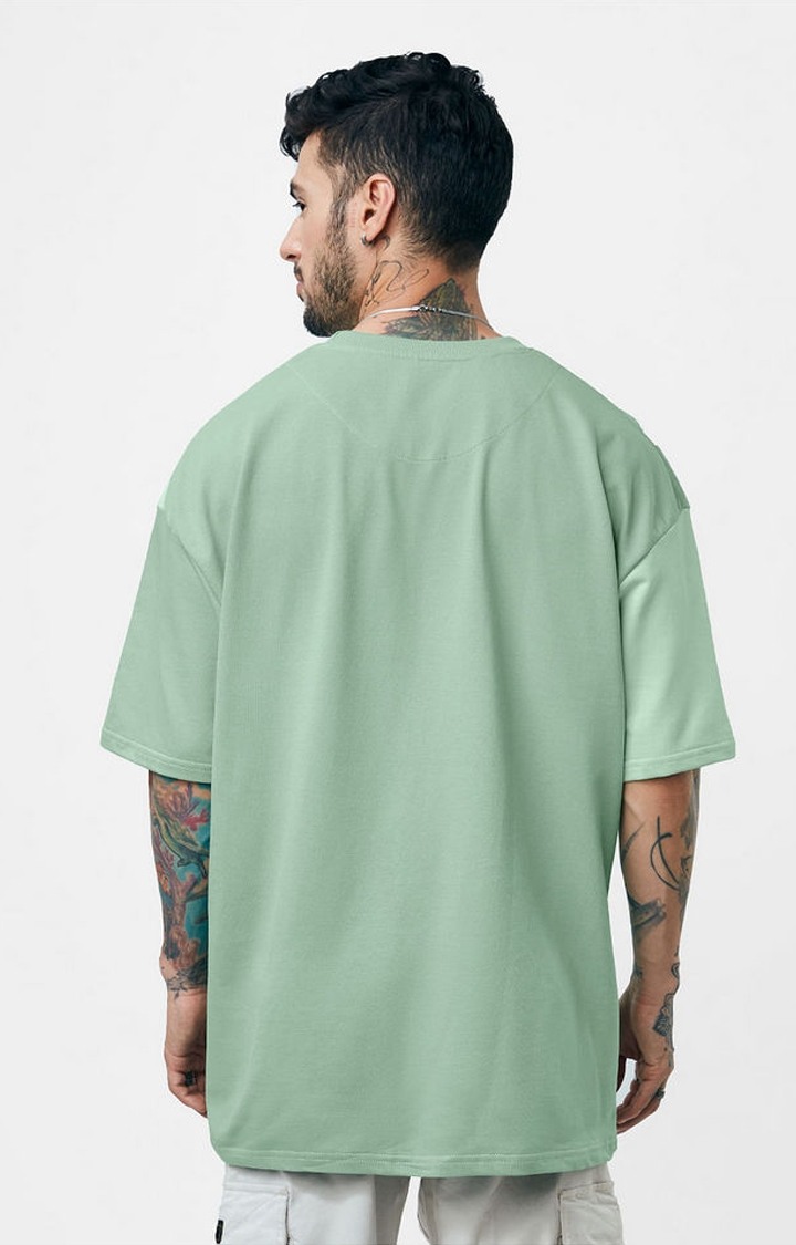 Men's Green Colourblock Oversized T-Shirt