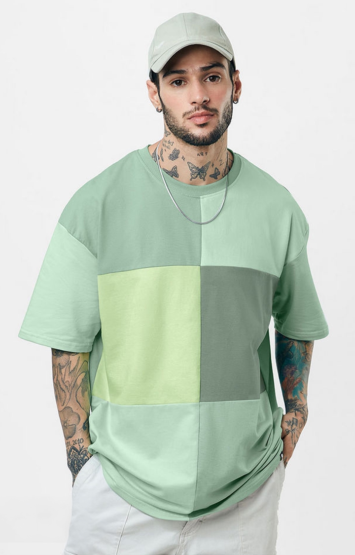 The Souled Store | Men's Green Colourblock Oversized T-Shirt
