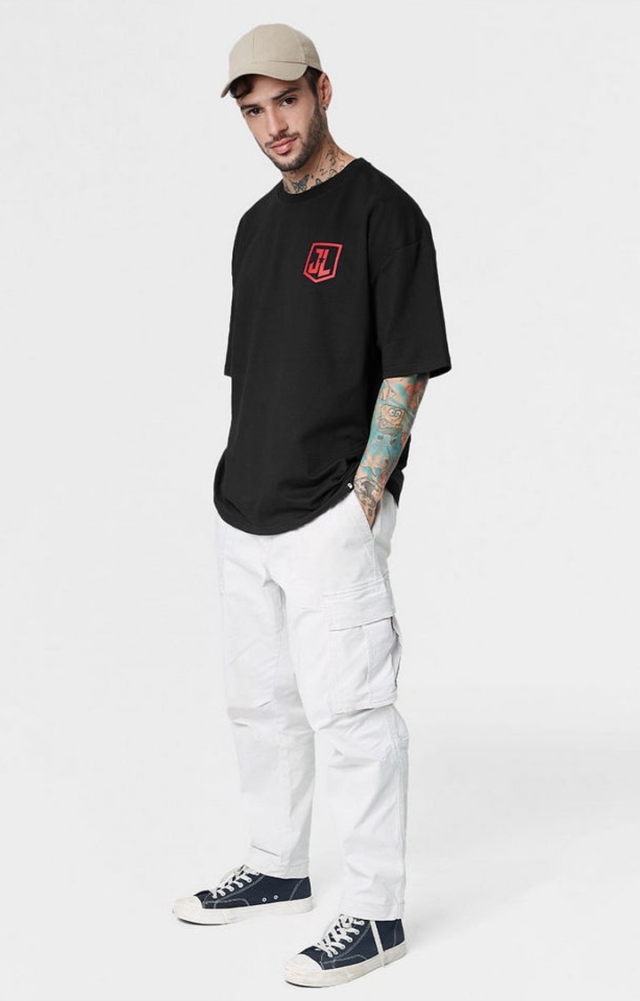 Men's Justice League: The Gang Black Printed Oversized T-Shirt