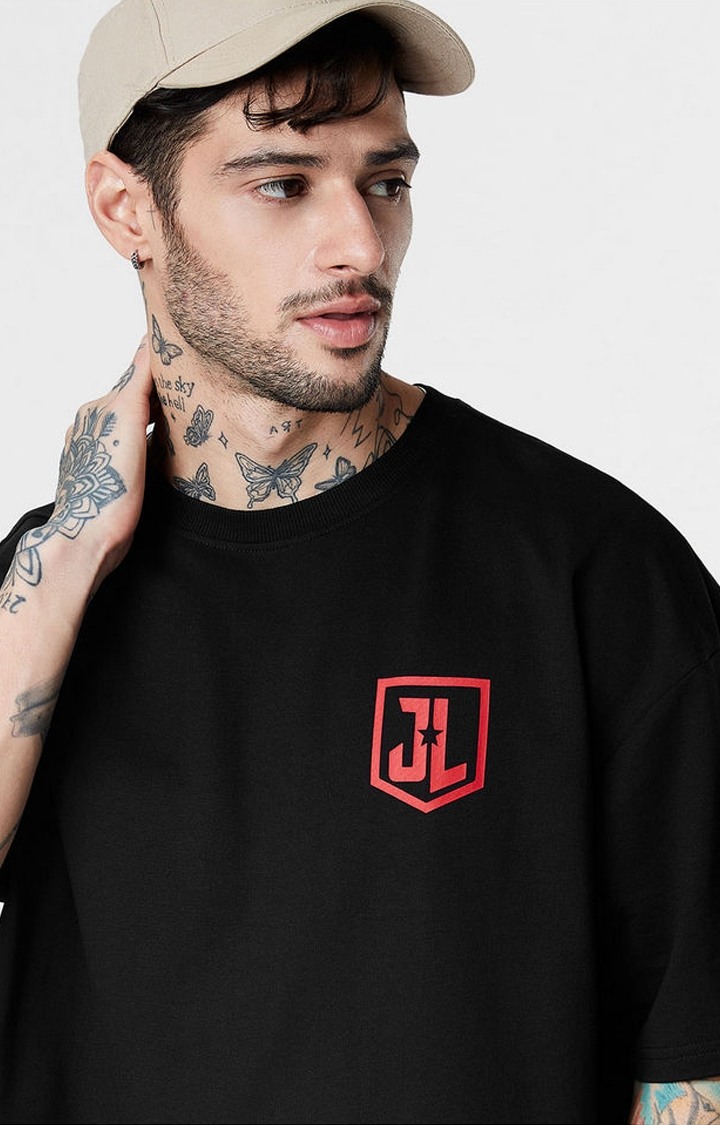 Men's Justice League: The Gang Black Printed Oversized T-Shirt