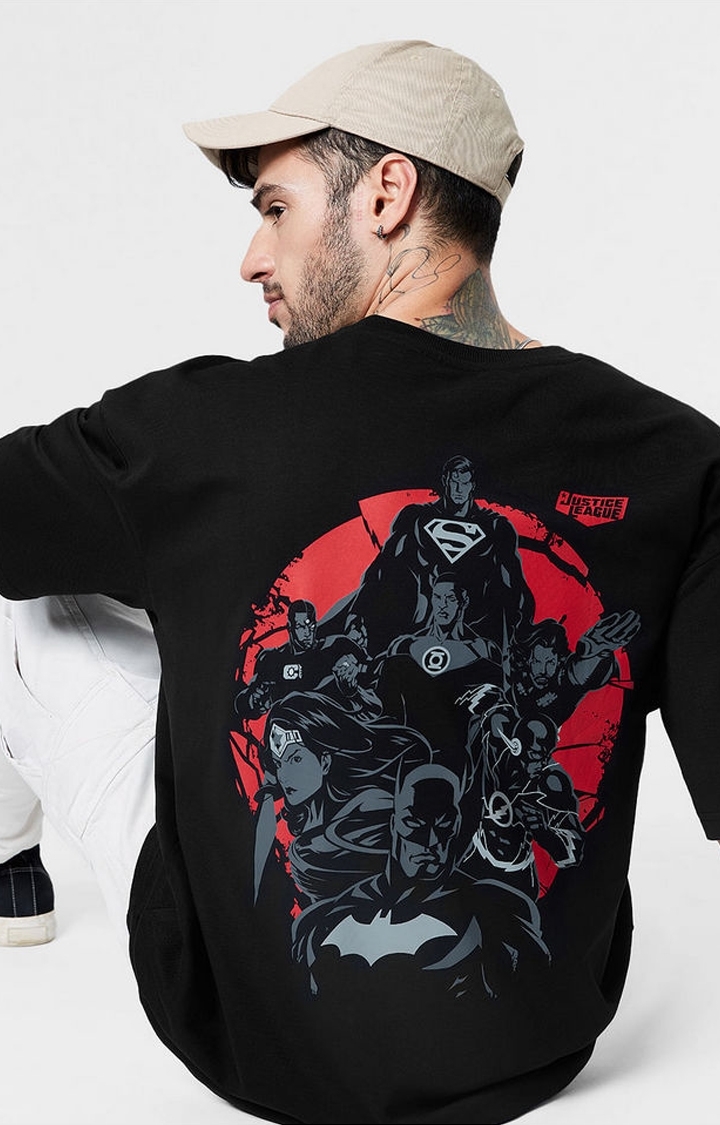 The Souled Store | Men's Justice League: The Gang Black Printed Oversized T-Shirt