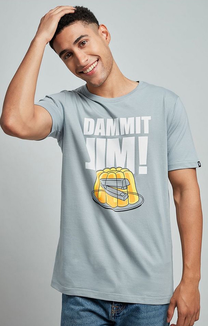 Men's The Office: Dammit Jim Grey Printed Regular T-Shirt