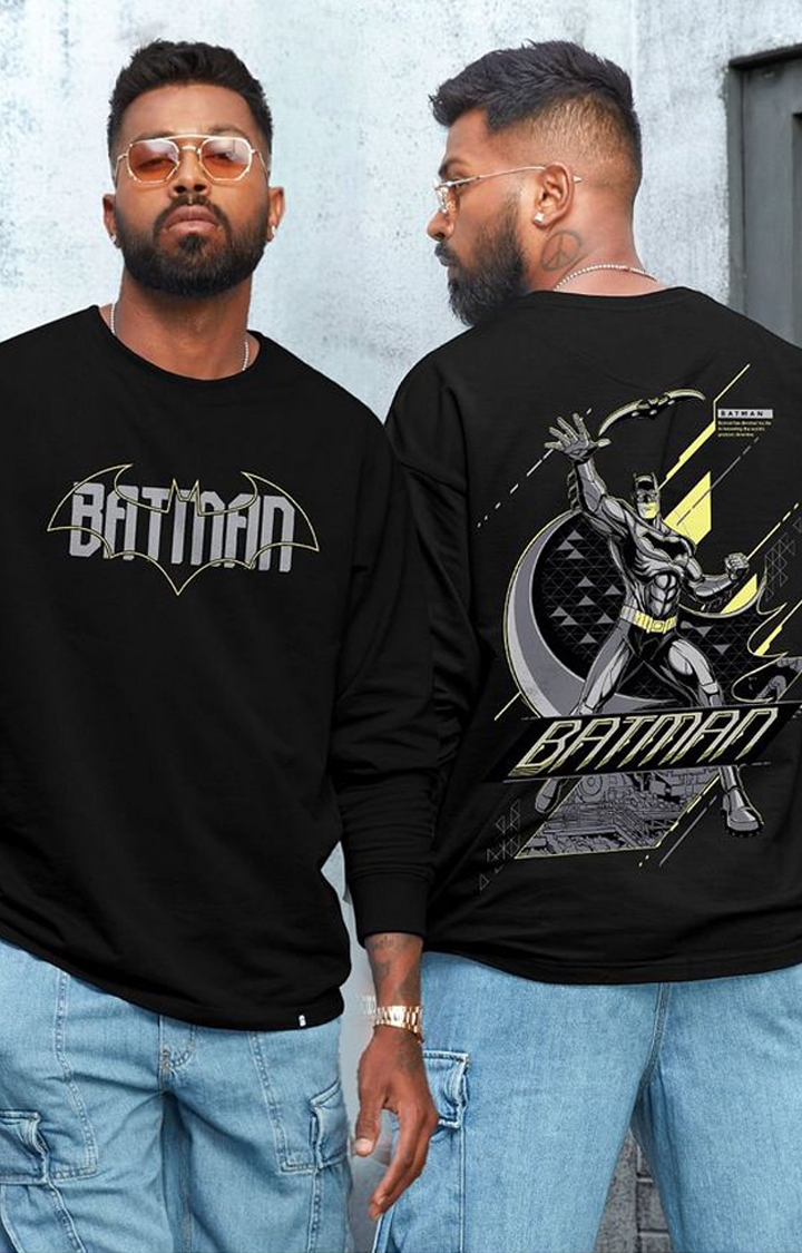Men's Batman: Symbol Black Printed Oversized T-Shirt