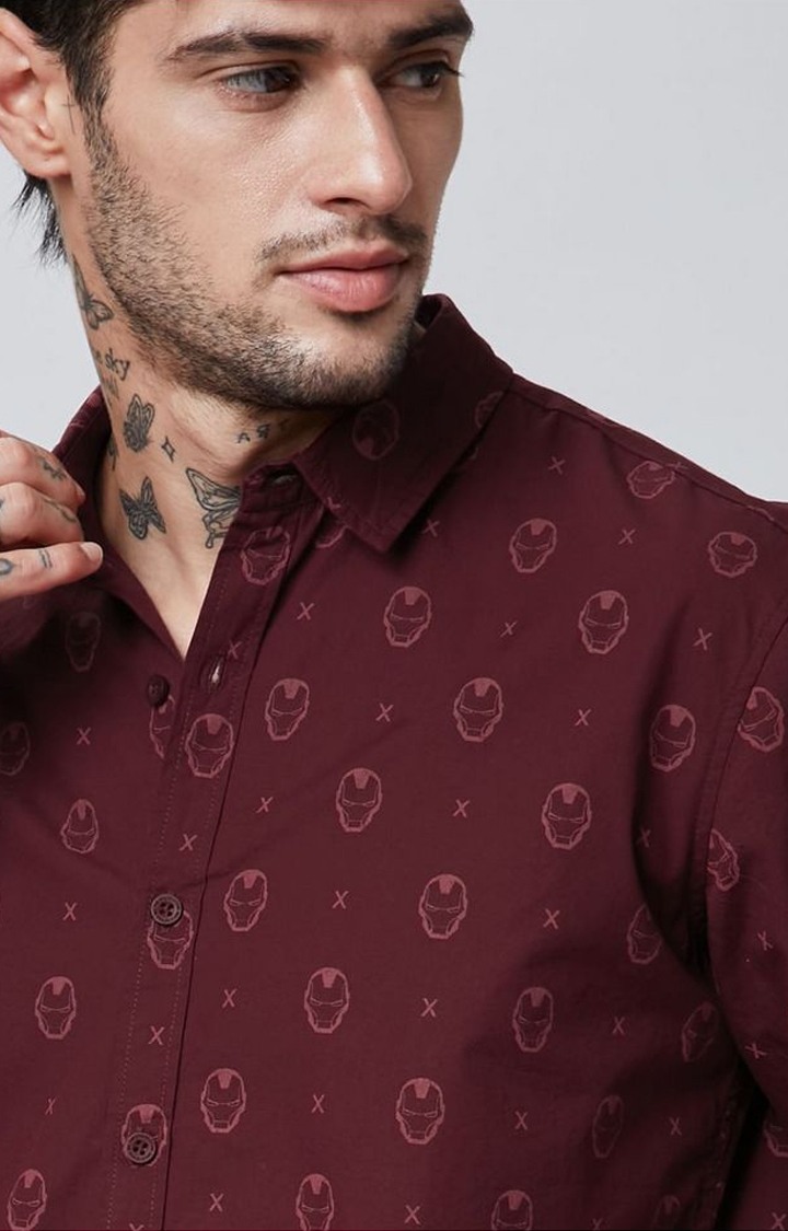 Men's Iron Man: Mask Red Printed Casual Shirt