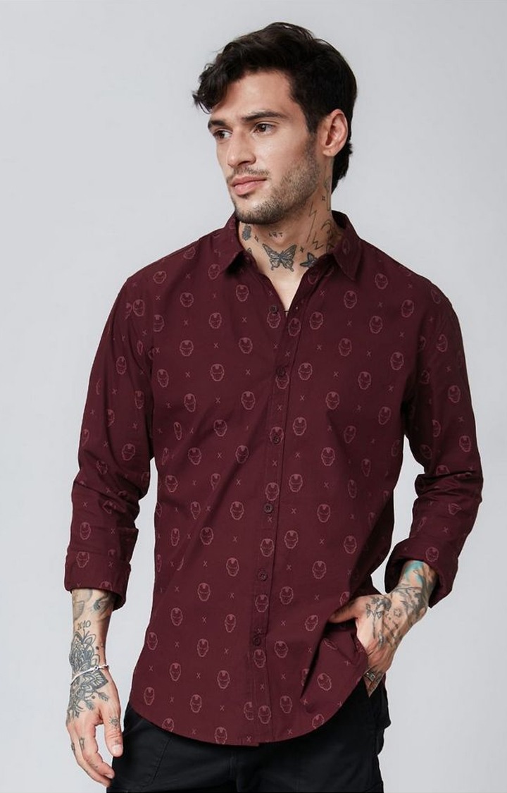 Men's Iron Man: Mask Red Printed Casual Shirt