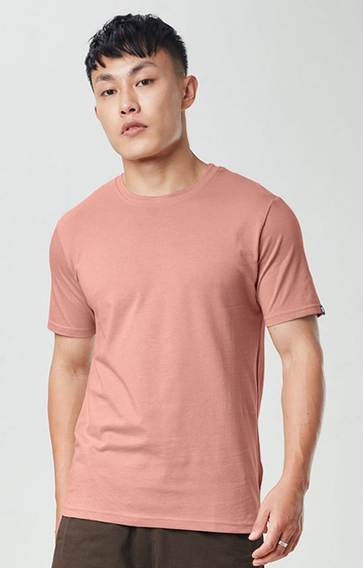 The Souled Store | Men's Pink Solid Regular T-Shirt