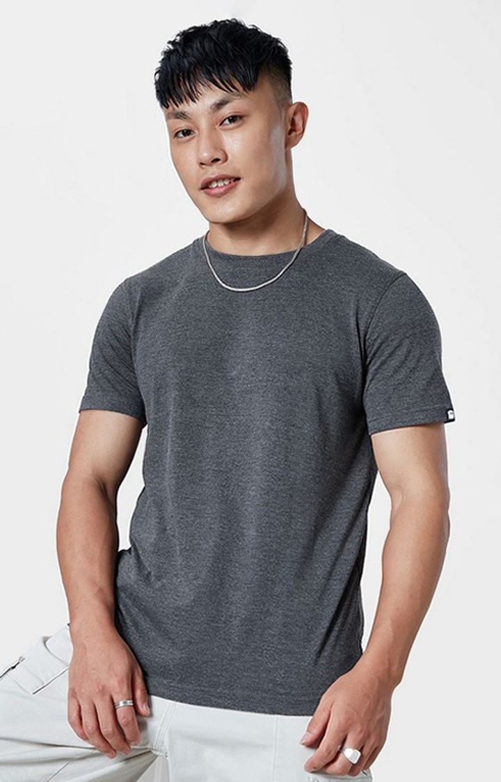The Souled Store | Men's Grey Solid Regular T-Shirt