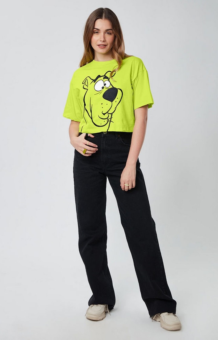 Women's Scooby Doo: Huh Green Printed Crop Top