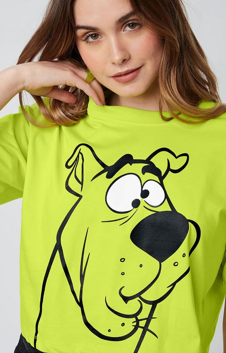 Women's Scooby Doo: Huh Green Printed Crop Top