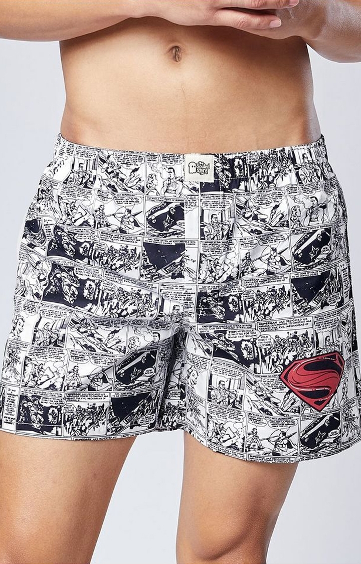 Men's Superman Comic Black & White Cotton Printed Shorts