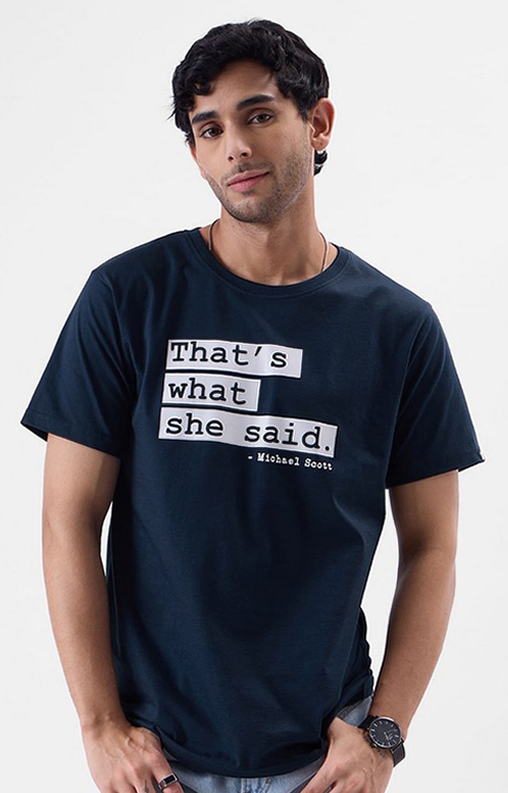 The Souled Store | Men's That's What She Said Blue Printed Regular T-Shirt