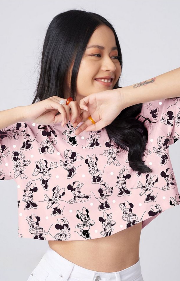 Women's Disney: All About Minnie Pink Printed Crop Top