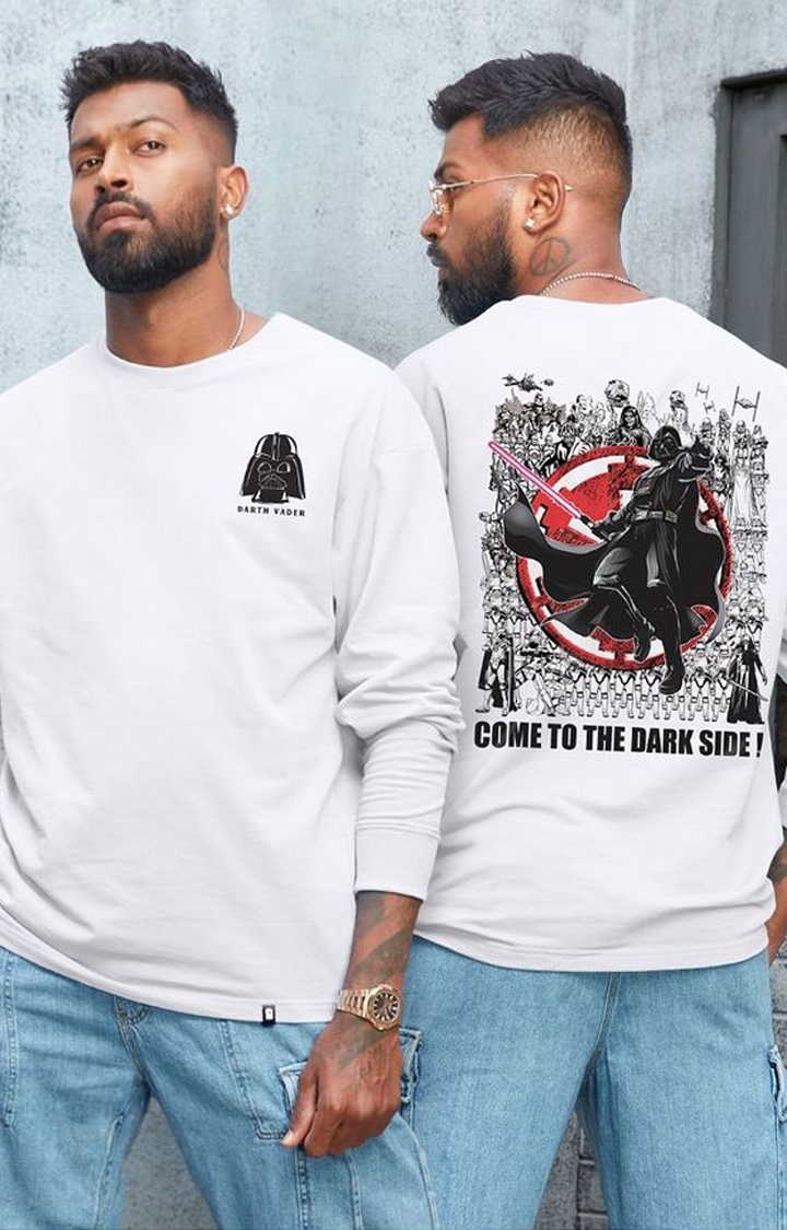 Men's Star Wars: Dark Side White Printed Oversized T-Shirt