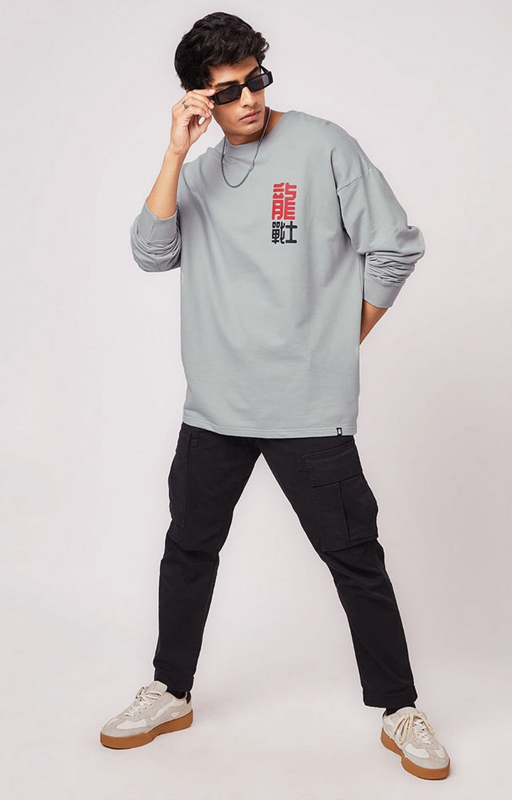Men's Kung Fu Panda: Dragon Warrior Grey Printed Oversized T-Shirt