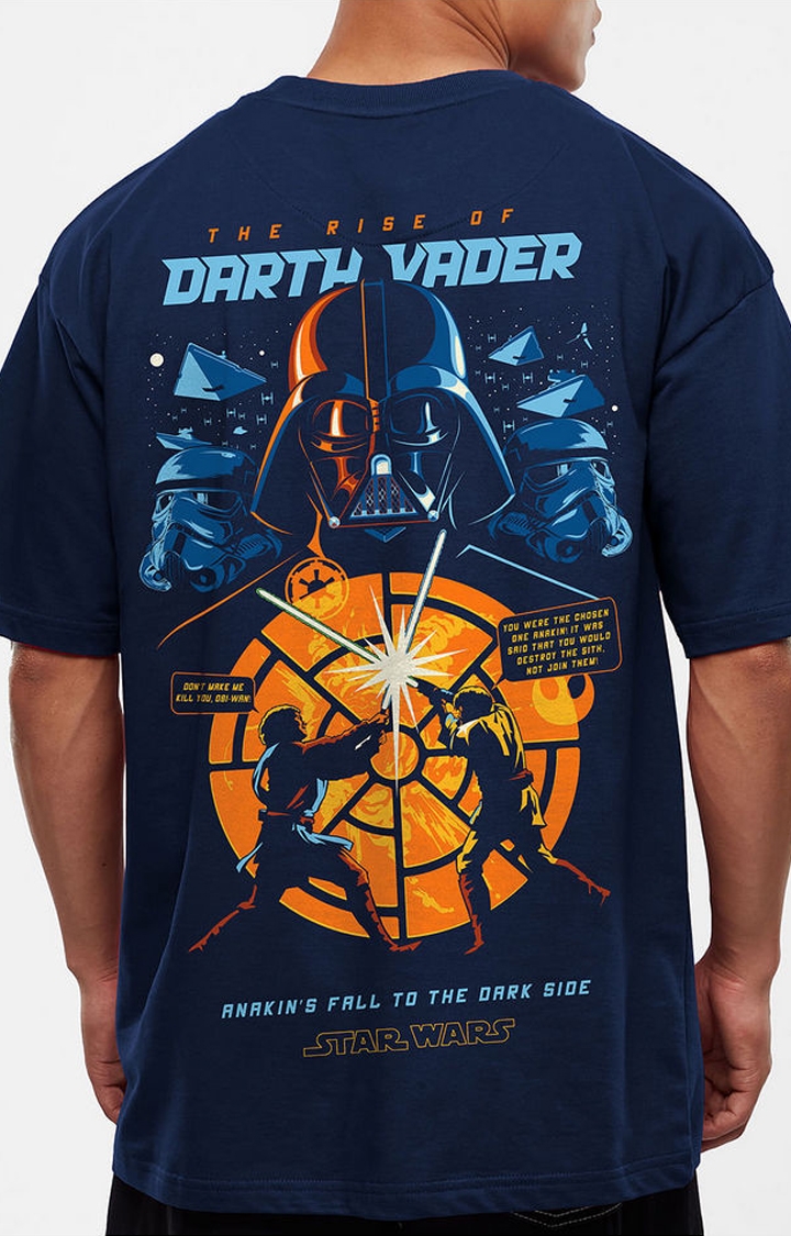 Men's Star Wars: Rise of Darth Vader Blue Printed Oversized T-Shirt