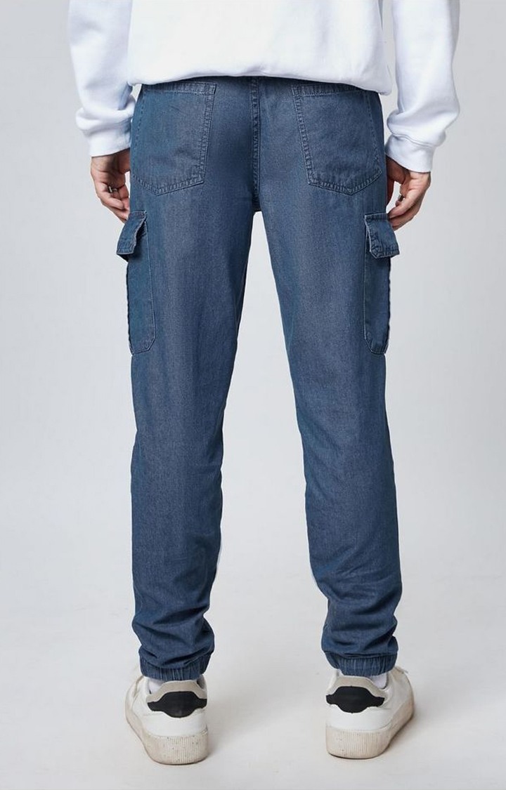 Men's  Space Blue Cotton Solid Cargo