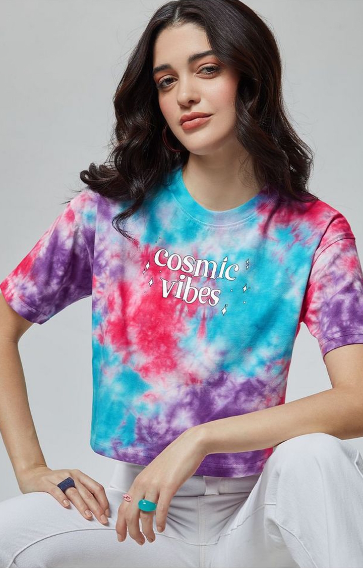 Women's Cosmic Vibes Multicolour Tie Dye Printed Crop Top