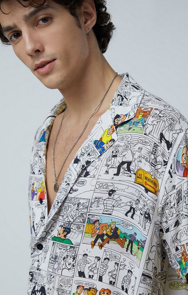 Men's Archie: Comic Strip Multicolour Printed Oversized Shirt