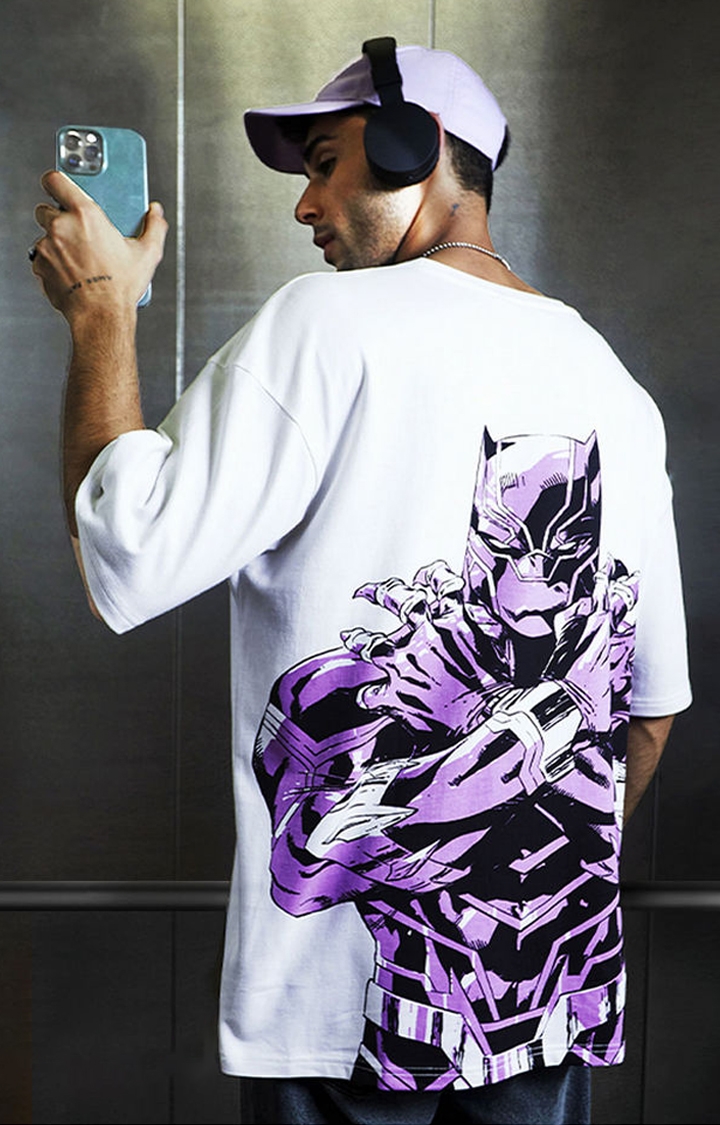 Men's Black Panther: Wakanda Forever White Printed Oversized T-Shirt