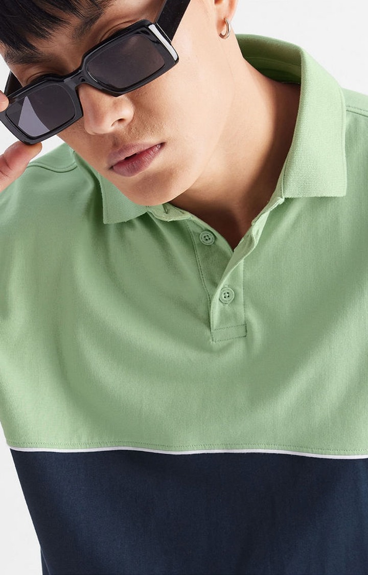Men's Blue & Green Colourblock Oversized T-Shirt