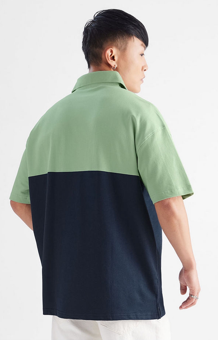 Men's Blue & Green Colourblock Oversized T-Shirt