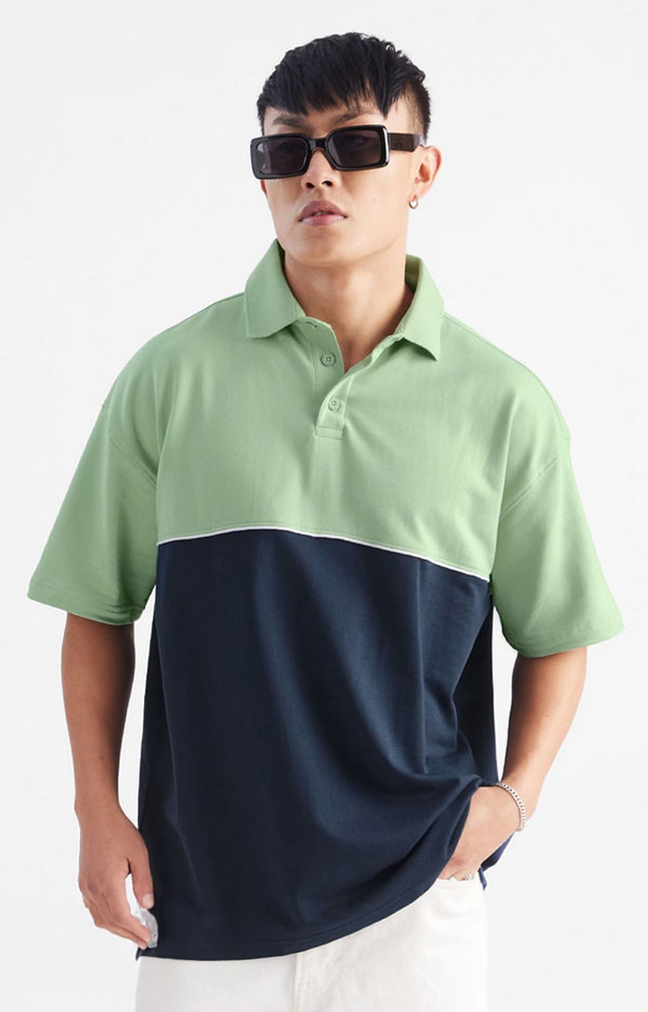 The Souled Store | Men's Blue & Green Colourblock Oversized T-Shirt