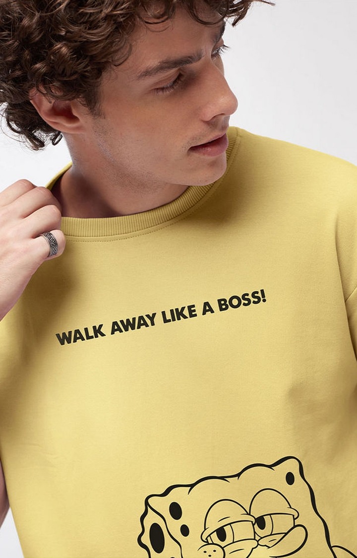 Men's SpongeBob: Like A Boss Yellow Printed Oversized T-Shirt