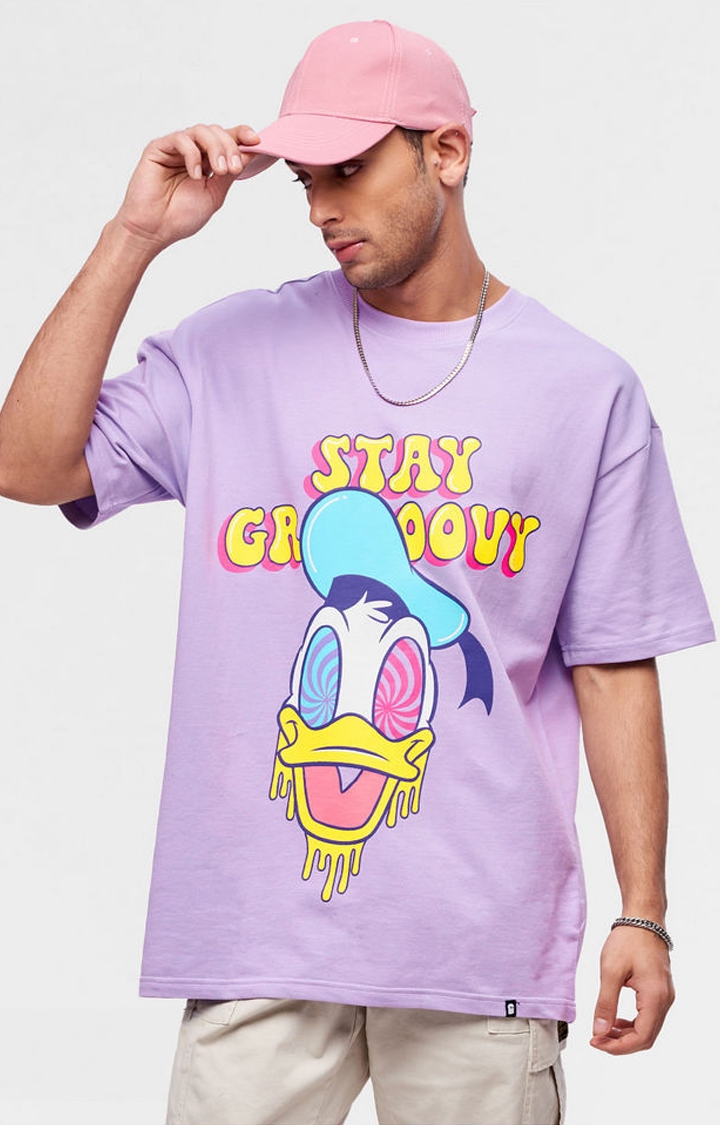 The Souled Store | Men's Donald Duck: Stay Groovy Purple Printed Oversized T-Shirt