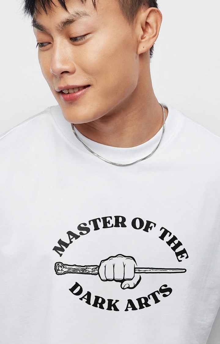 Men's Harry Potter: Death Eater White Printed Oversized T-Shirt