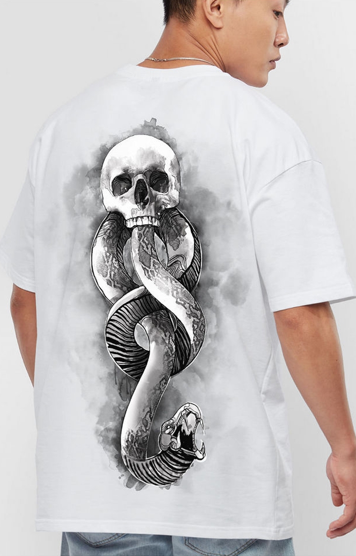 Men's Harry Potter: Death Eater White Printed Oversized T-Shirt