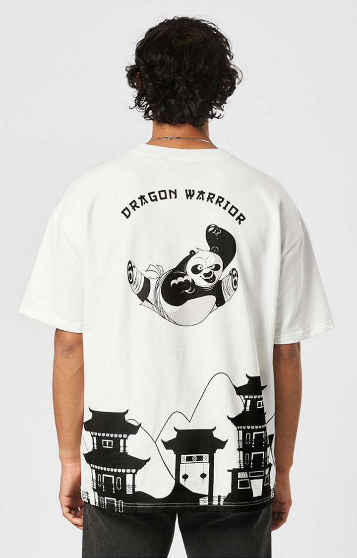 The Souled Store | Men's Kung Fu Panda: Dragon Warrior White Printed Oversized T-Shirt