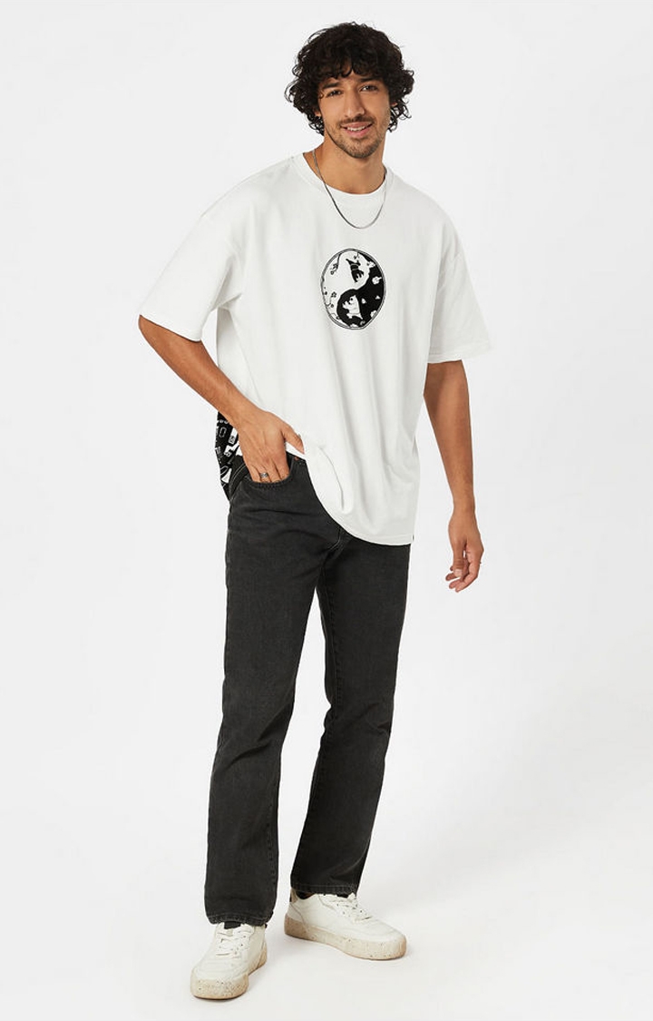 Men's Kung Fu Panda: Dragon Warrior White Printed Oversized T-Shirt