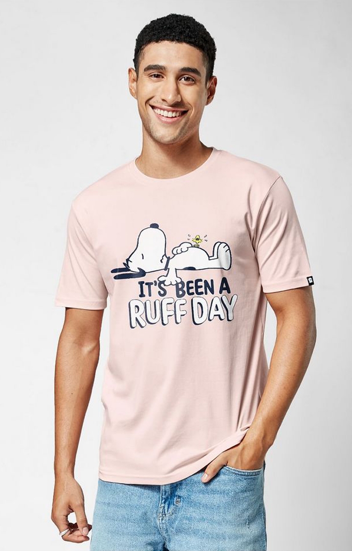 The Souled Store | Men's Peanuts: Ruff Day Pink Printed Regular T-Shirt