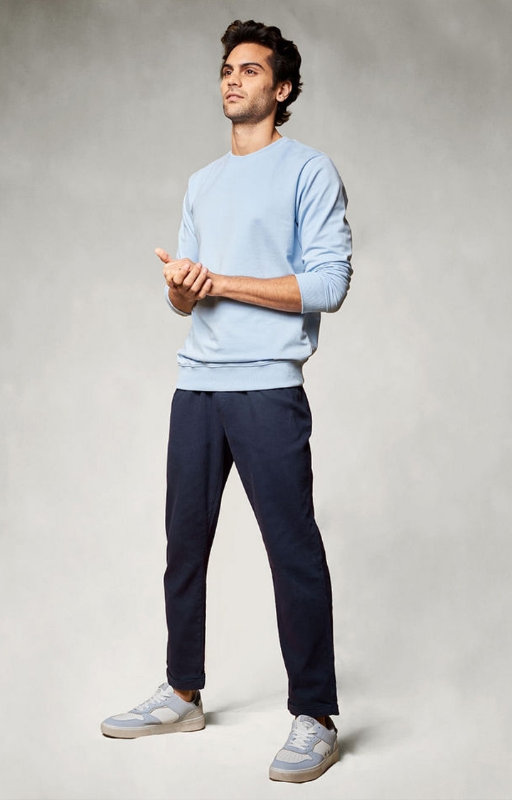 The Souled Store | Men's  Navy Cotton Solid Casual Pant