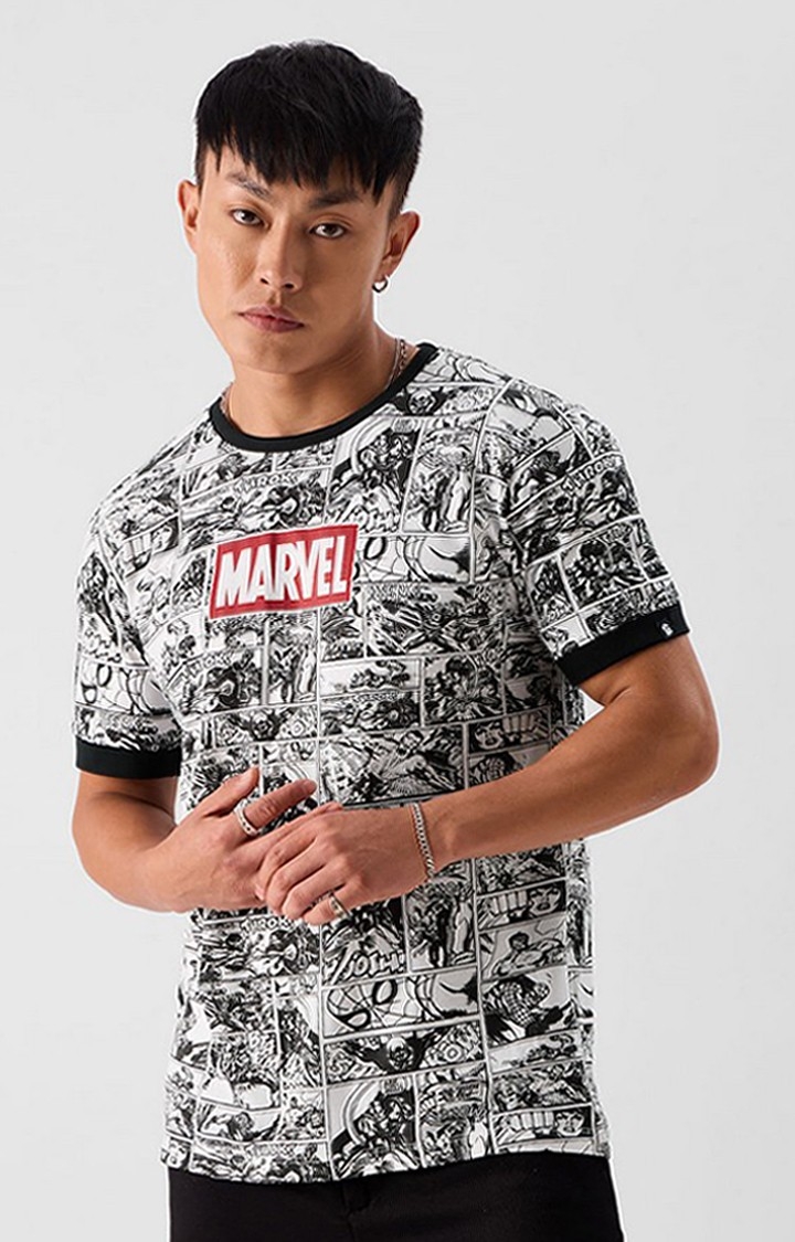 The Souled Store | Men's Marvel: Comic White Printed Regular T-Shirt