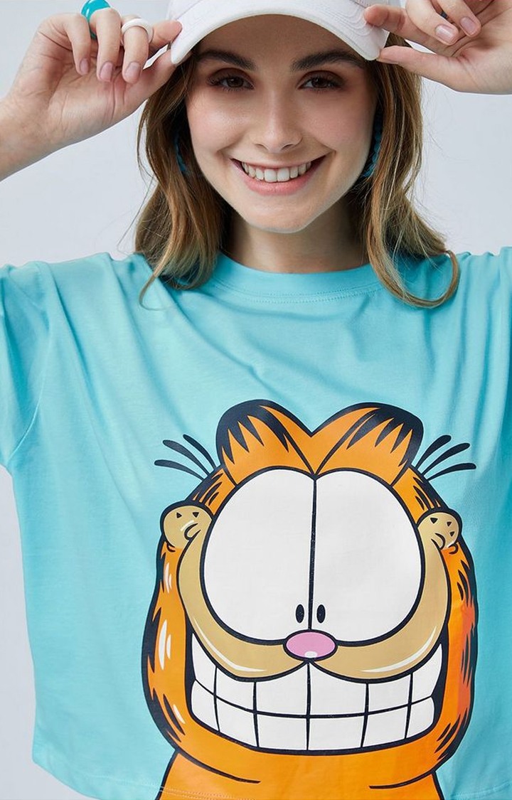 Women's Garfield: Garfield Face Blue Printed Crop Top