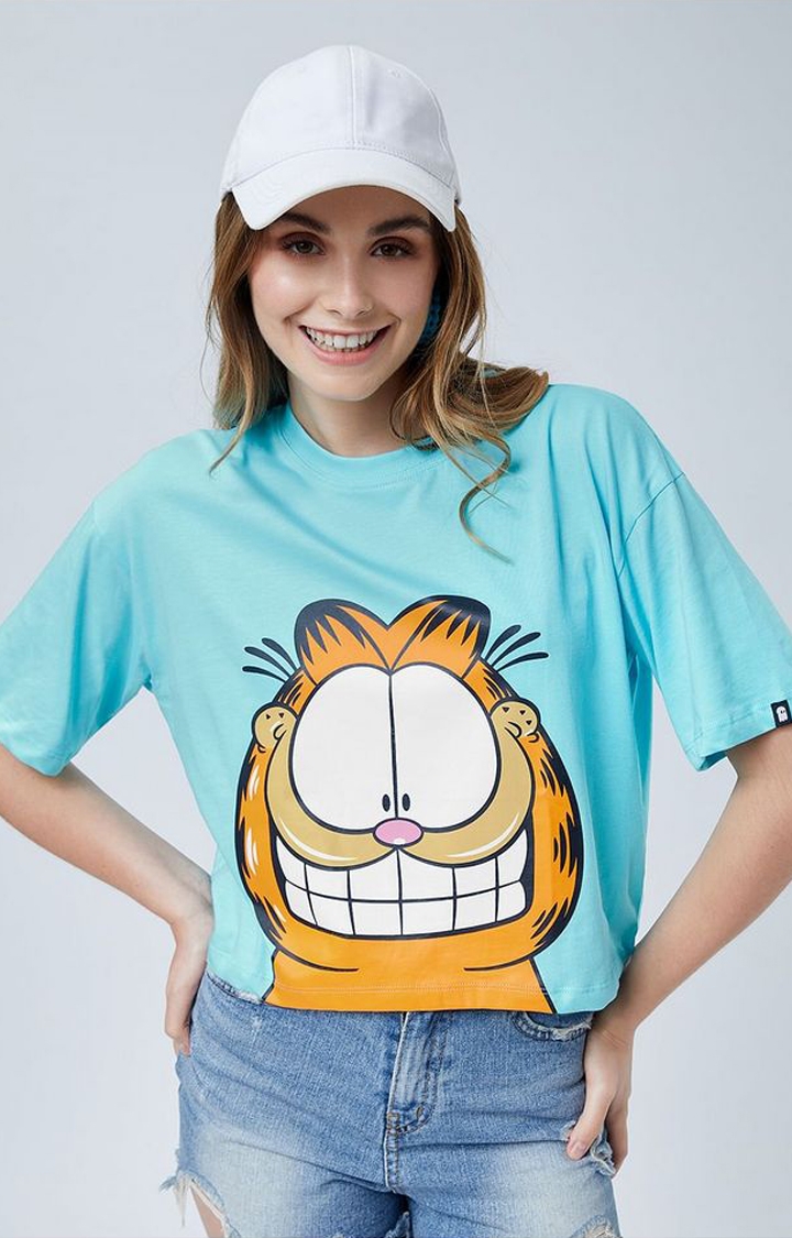 Women's Garfield: Garfield Face Blue Printed Crop Top