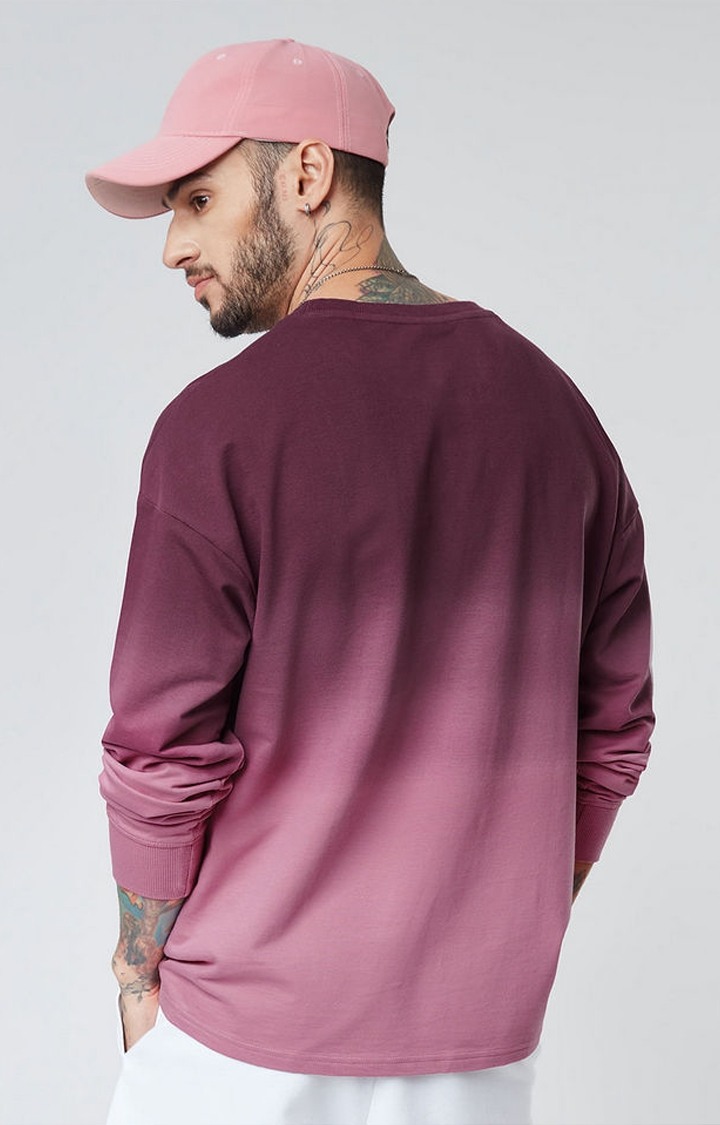 Men's Maroon & Pink Tie Dye Printed Oversized T-Shirt
