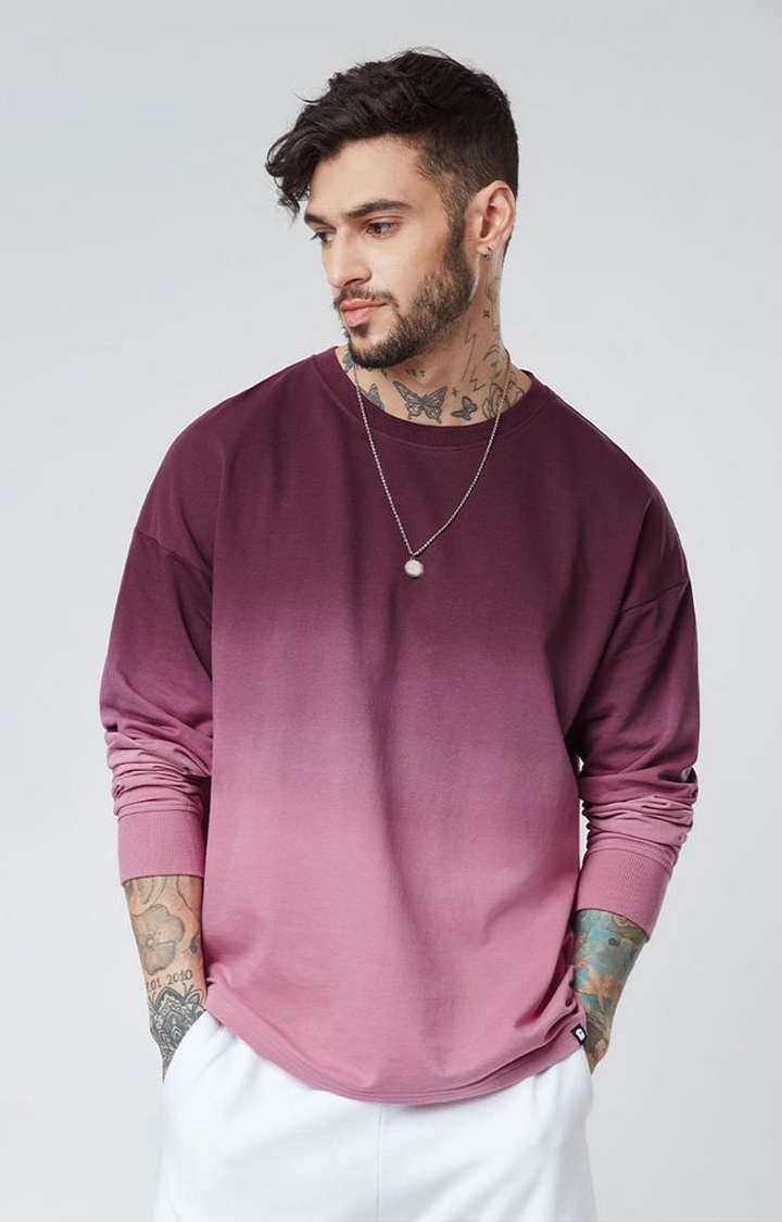 Men's Maroon & Pink Tie Dye Printed Oversized T-Shirt