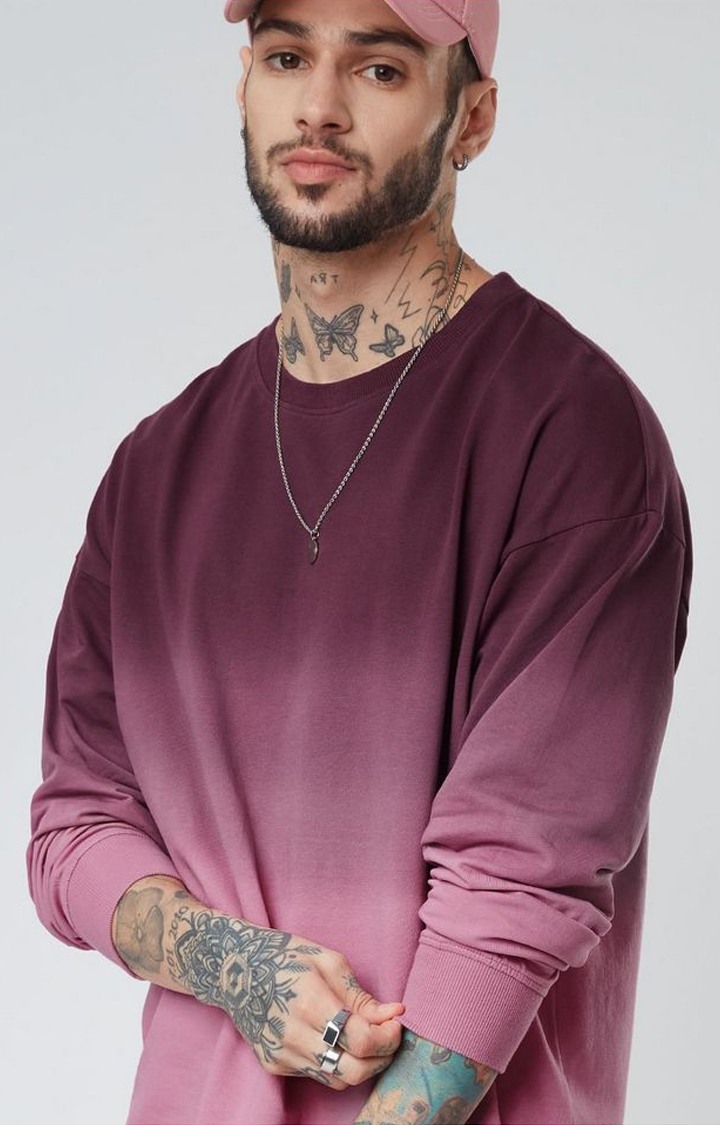 Men's Maroon & Pink Tie Dye Printed Oversized T-Shirt